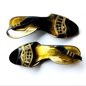 Vintage Evan Picone Gold Black Leather Shoes 7 1/2 N